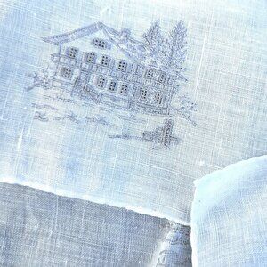Vintage Micro Embroidery White Linen Hankie Napkin Set Set of 8